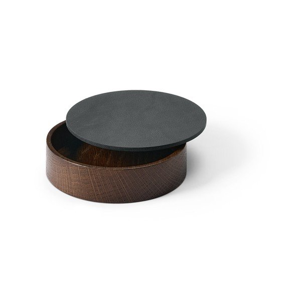 Antracito spalvos/rudos spalvos iš medžio/iš eko odos daiktadėžė su dangčiu/dekoratyvinė ø 11x3,5 cm Circle Nupo – LIND DNA-image-1