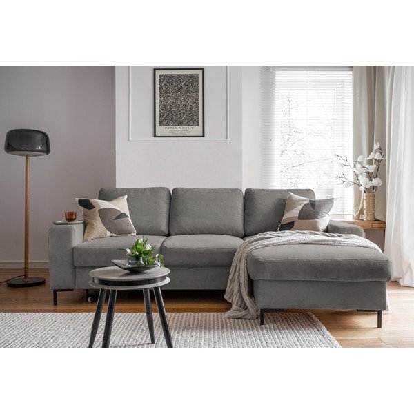 Iš kordinio velveto sulankstoma kampinė sofa pilkos spalvos (su dešiniuoju kampu) Lofty Lilly – Miuform-image-4
