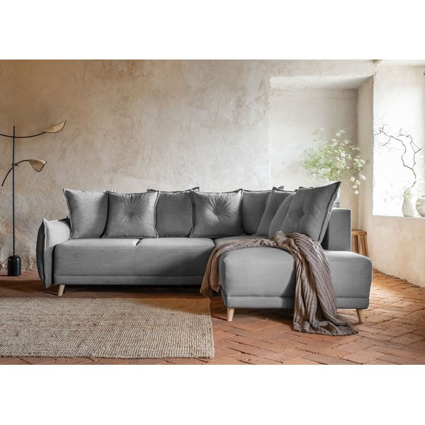 Sulankstoma kampinė sofa iš kordinio velveto pilkos spalvos (su dešiniuoju kampu) Lazy Lukka – Miuform-image-3