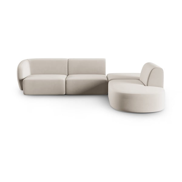 Smėlio spalvos iš velveto kampinė sofa (su dešiniuoju kampu/„L“ formos) Paolo – Milo Casa