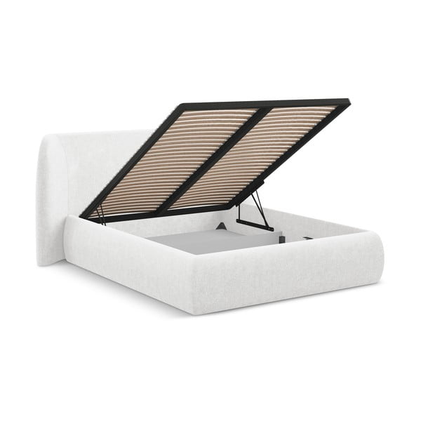 Baltos spalvos dvigulė lova audiniu dengta su sandėliavimo vieta su lovos grotelėmis 180x200 cm Hauke – Makamii-image-2