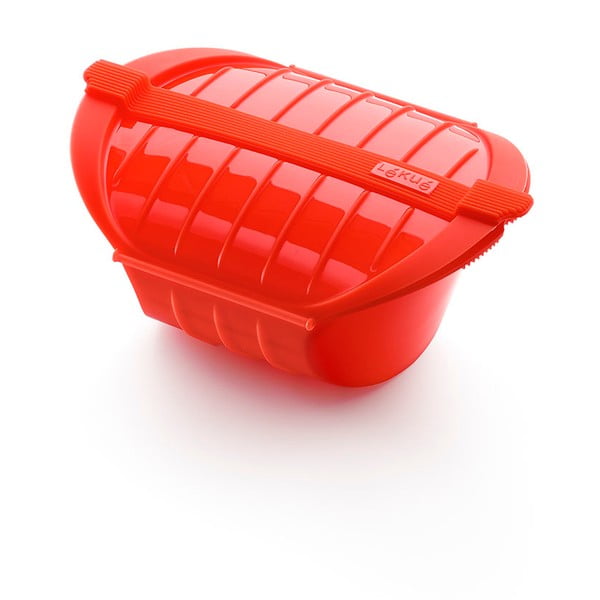 Raudonas silikoninis indas gaminti garuose Lékué Deep Steam Case