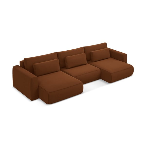 Terakotos spalvos iš velveto sulankstoma/su sandėliavimo vieta kampinė sofa („U“ formos) Kapua – Makamii-image-4