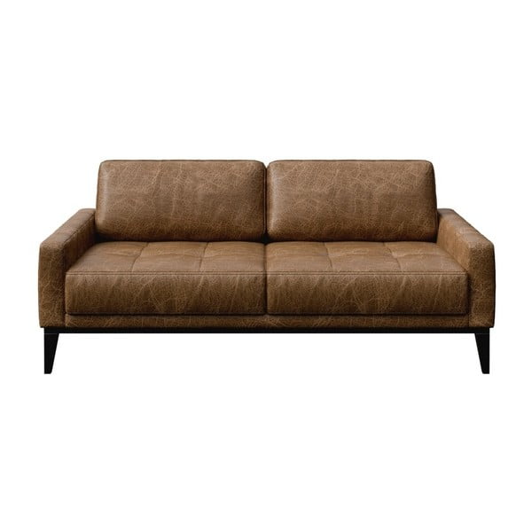 Konjako rudos spalvos odinė sofa MESONICA Musso Tufted, 173 cm
