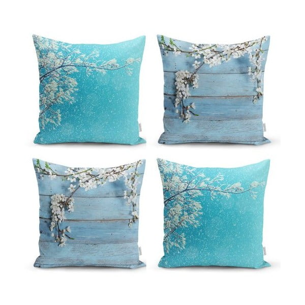 4 dekoratyvinių pagalvėlių užvalkalų rinkinys Minimalistiniai pagalvėlių užvalkalai Žiemos gėlės, 45 x 45 cm