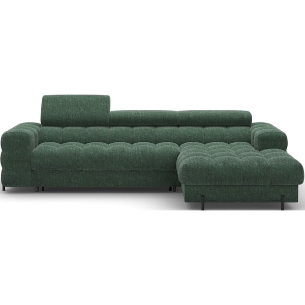 Žalios spalvos iš boucle sulankstoma/su sandėliavimo vieta kampinė sofa (su dešiniuoju kampu/su gultu) Felro – ELTAP