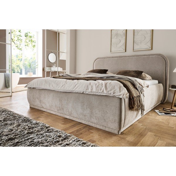 Smėlio spalvos dvigulė lova audiniu dengta be grotelių 160x200 cm Soma – Meise Möbel-image-2