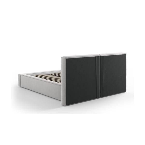 Dvigulė lova šviesiai pilkos spalvos audiniu dengta su sandėliavimo vieta su lovos grotelėmis 200x200 cm Arendal – Cosmopolitan Design-image-4