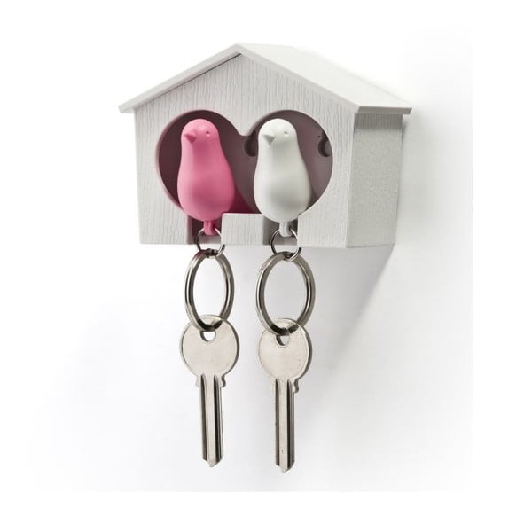 Baltos spalvos raktų pakabukas su baltos ir rožinės spalvos raktų pakabuku "Qualy Duo Sparrow