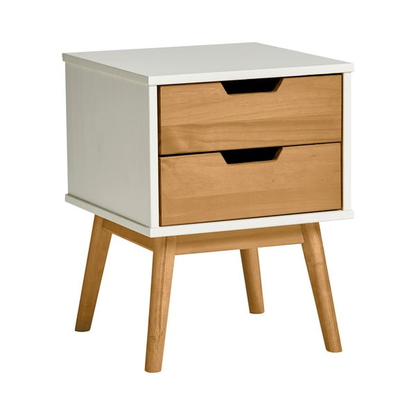 Baltos ir rudos spalvos pušies masyvo naktinis staliukas "Marckeric Baku-image-2