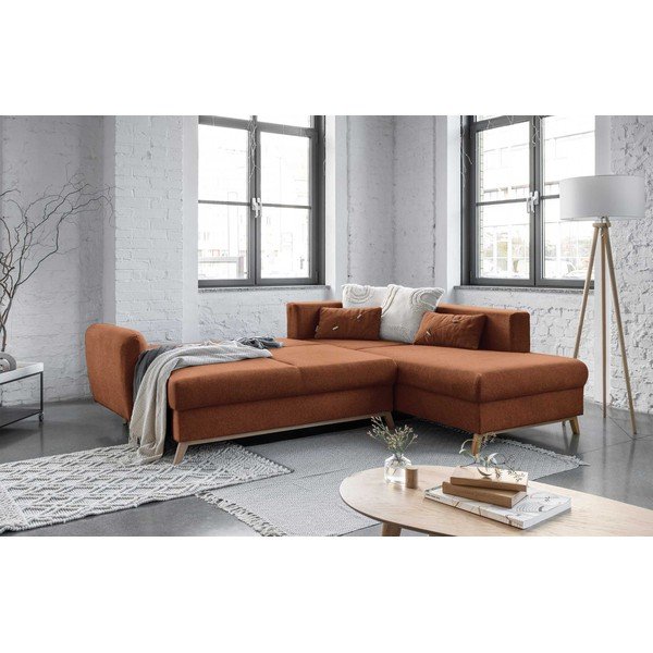 Oranžinės spalvos sofa-lova Miuform Scandic Lagom L, dešinysis kampas-image-4