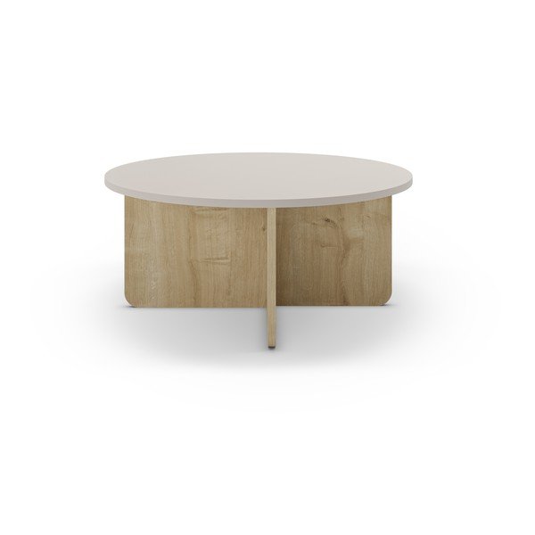 Apvalios formos kavos staliukas kreminės spalvos/natūralios spalvos iš ąžuolo ø 80 cm Hillary – Marckeric-image-2