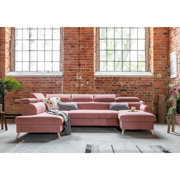 Sulankstoma kampinė sofa iš velveto šviesiai rožinės spalvos (su kairiuoju kampu/„U“ formos) Sweet Harmony – Miuform-image-4