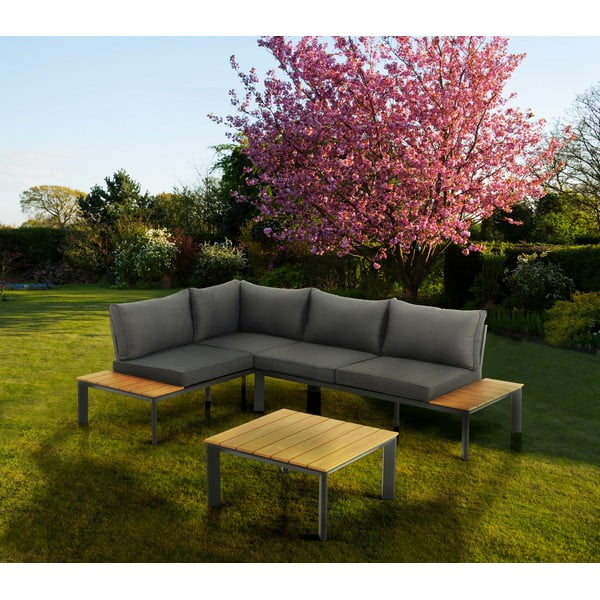 Iš aliuminio sodo poilsio baldų komplektas pilkos spalvos/natūralios spalvos 3 žmonėms Kamari – Tomasucci