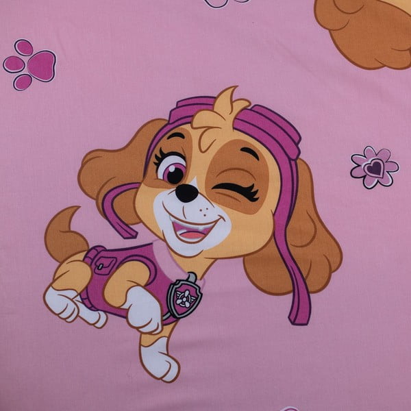 Rožinės spalvos iš medvilnės viengulė vaikų patalynė su guma 90x200 cm Paw Patrol – Jerry Fabrics-image-2
