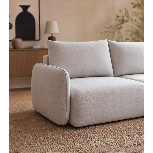 Šviesiai pilkos spalvos sulankstoma/su sandėliavimo vieta kampinė sofa iš velveto (su dešiniuoju kampu/su gultu) Kalena – Makamii-image-3