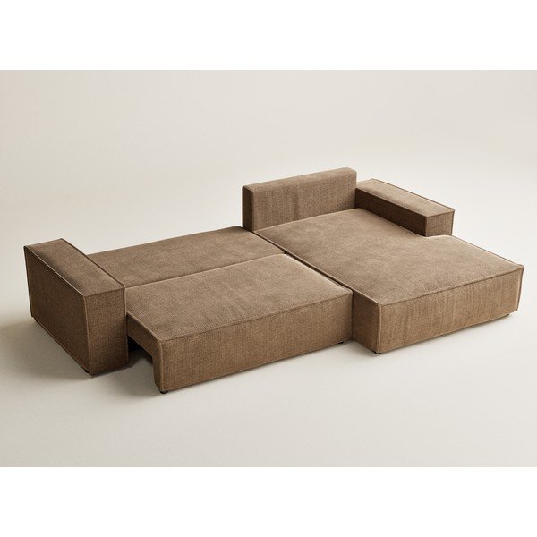 Šviesiai rudos spalvos sulankstoma/su sandėliavimo vieta kampinė sofa iš šenilinio audinio (su dešiniuoju kampu/su gultu) Maze – Maison de Rêve-image-4