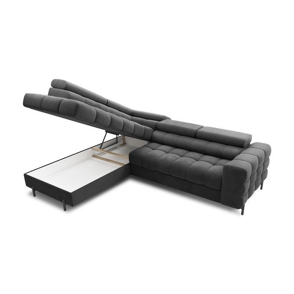 Tamsiai pilkos spalvos iš velveto sulankstoma/su sandėliavimo vieta kampinė sofa (su kairiuoju kampu/„L“ formos) Ferucce – ELTAP-image-4
