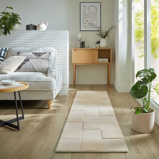 Rankų darbo iš vilnos kilimas smėlio spalvos 60x230 cm Checkerboard – Flair Rugs