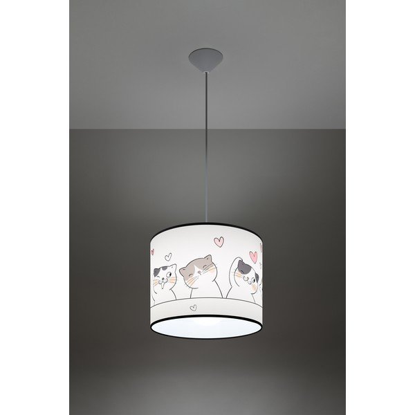 Baltos spalvos vaikiškas pakabinamas šviestuvas ø 30 cm su plastikiniu gaubtu Puss – Sollux-image-1