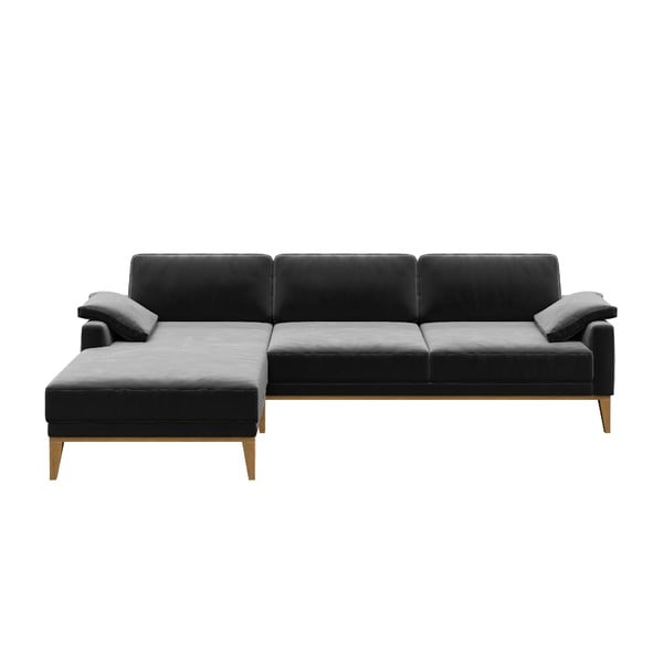 Tamsiai pilka aksominė kampinė sofa MESONICA Musso, kairysis kampas