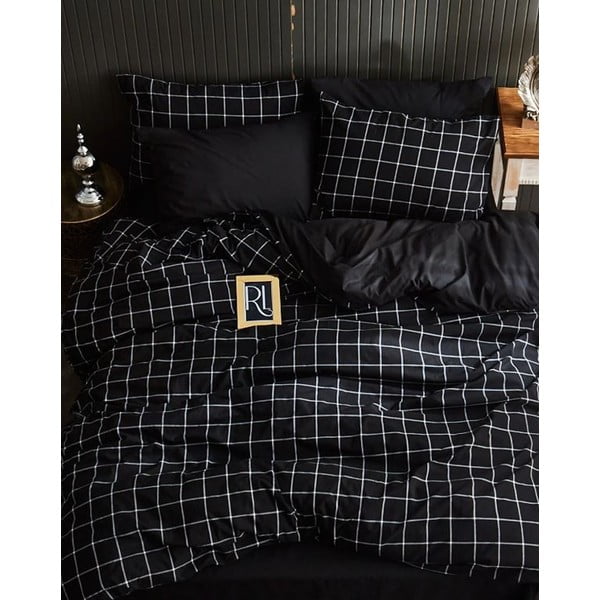 Dvigulė/itin ilga patalynė juodos spalvos su paklode/4 dalių 200x220 cm Geometric – Mila Home-image-1