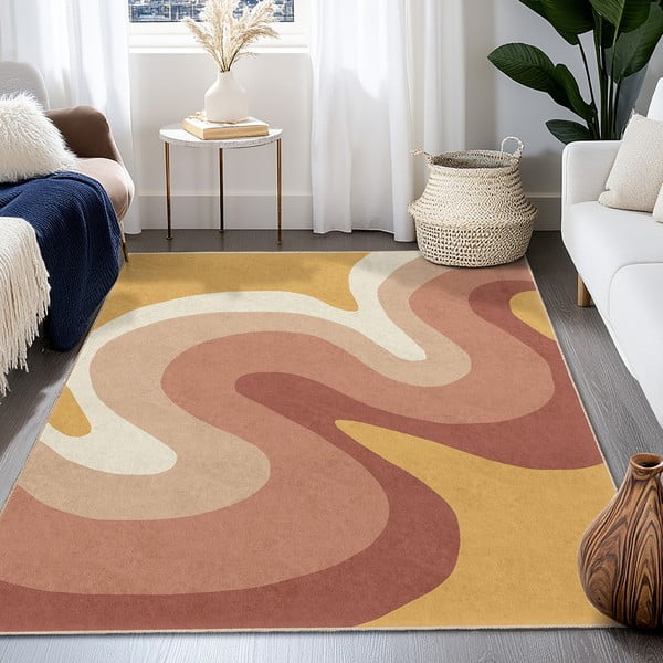 Skalbiamas ochros spalvos/pilkai rožinės spalvos kilimas 60x230 cm Strawberry Creamsicle – Mila Home-image-4