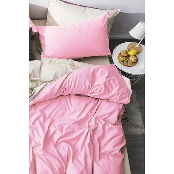 Rausva ir kreminė medvilninė patalynė dvivietei lovai / prailginta su paklode 200x220 cm - Mila Home-image-1