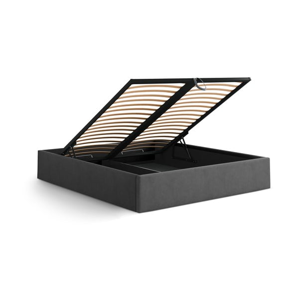 Antracito spalvos dvigulė lova audiniu dengta su sandėliavimo vieta/be galvūgalio su lovos grotelėmis 140x200 cm Susan – Micadoni -image-3