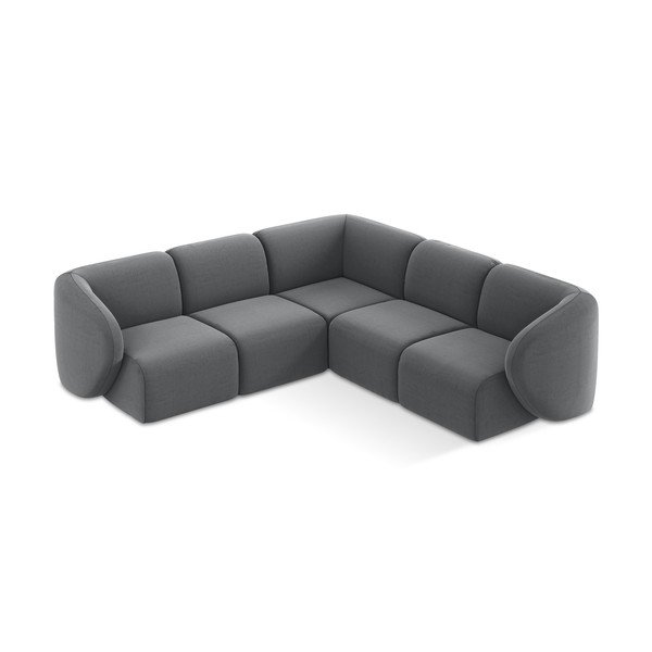 Pilkos spalvos kampinė sofa iš velveto Lani – Makamii-image-1