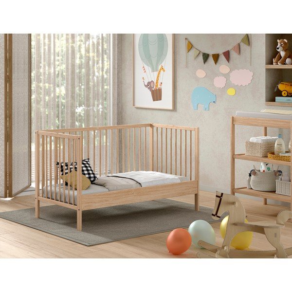 Iš pušies masyvo vaikiška lovelė natūralios spalvos 70x140 cm DINO – Vipack-image-1