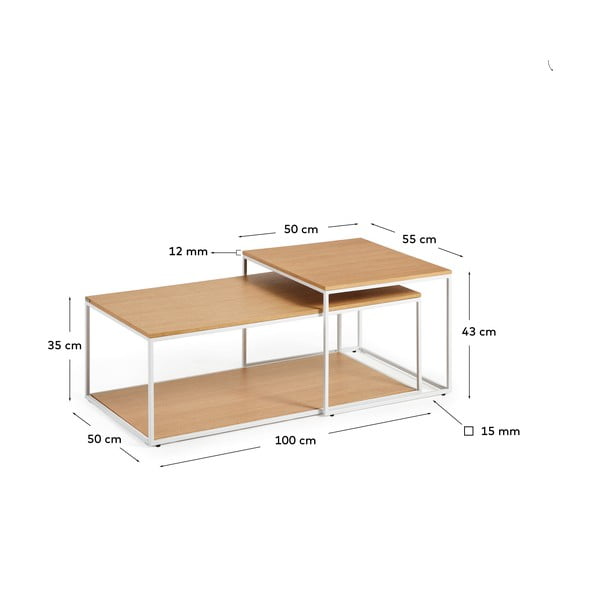 Šviesios natūralios spalvos kavos staliukai 2 vnt. su ąžuolo dekoro stalviršiu 50x100 cm Yoana – Kave Home-image-3