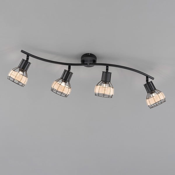 Lubinis šviestuvas juodos spalvos 10,5x70 cm su metaliniu gaubtu/su rotango gaubtu Straw – Fischer & Honsel-image-2