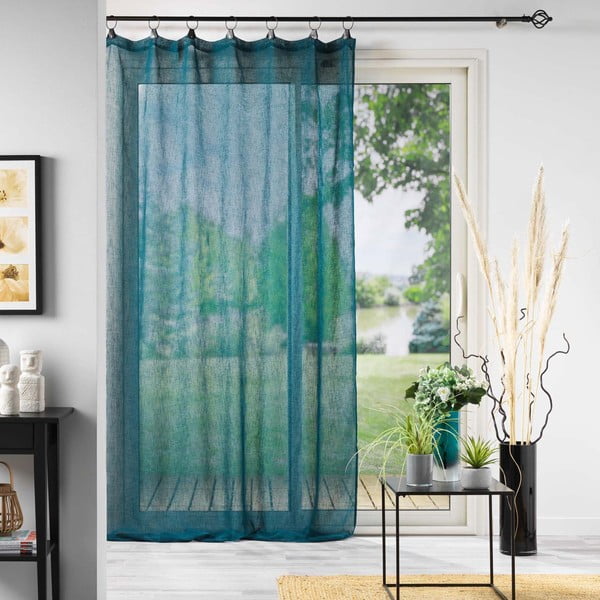 Iš šydo permatoma užuolaida mėlynos spalvos 140x240 cm Linka – douceur d'intérieur-image-2