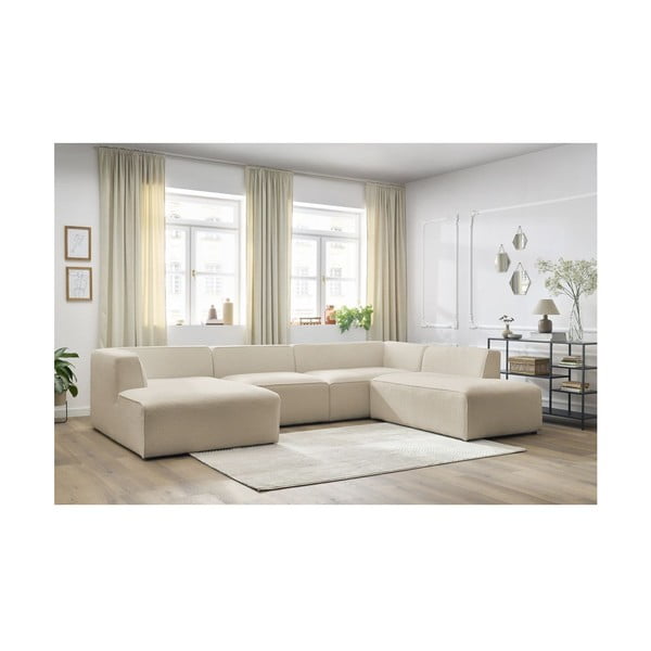 Smėlio spalvos iš boucle modulinė kampinė sofa (su dešiniuoju kampu/„U“ formos) Megeve – Bobochic Paris-image-3