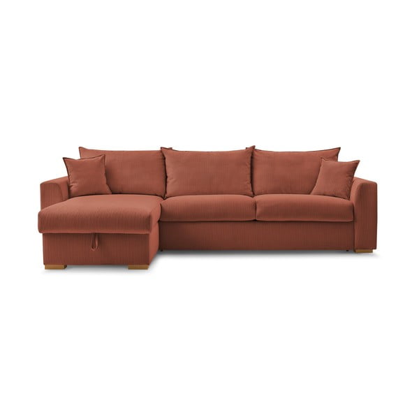 Iš kordinio velveto sulankstoma kampinė sofa raudonos plytų spalvos (kintama) Augustin – Bobochic Paris