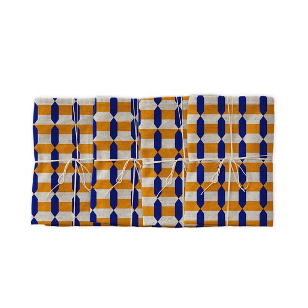 4 lininių servetėlių rinkinys Really Nice Things Orange Geometric, 43 x 43 cm