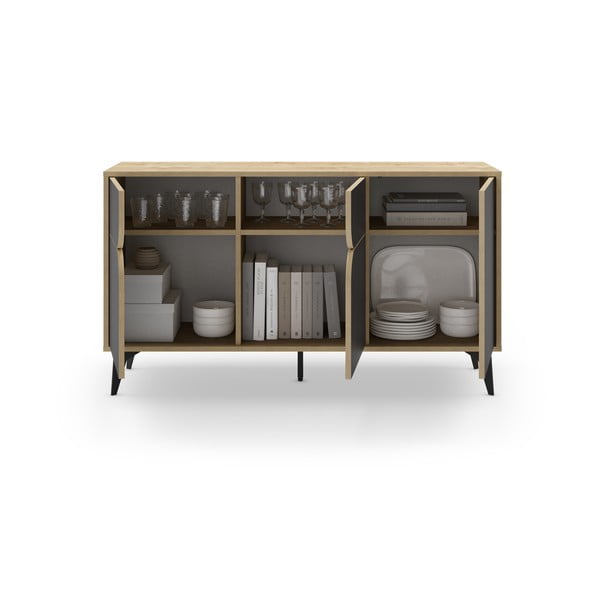 Žema šoninė spintelė juodos spalvos/natūralios spalvos iš ąžuolo 140x79 cm Nola – Marckeric-image-4