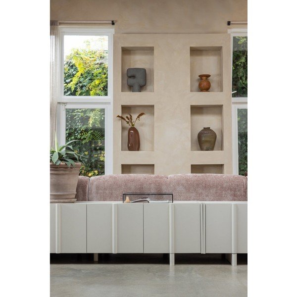 Šviesiai pilkos spalvos TV spintelė iš pušies masyvo 152x53x46 cm Basu – WOOOD-image-1