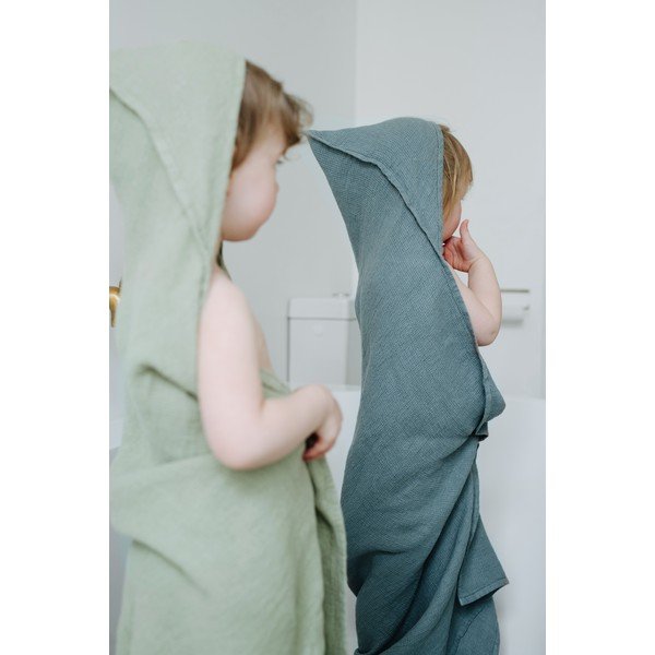 Vaikiškas mėlynas lininis rankšluostis Linen Tales Waffle, 100 x 100 cm-image-4