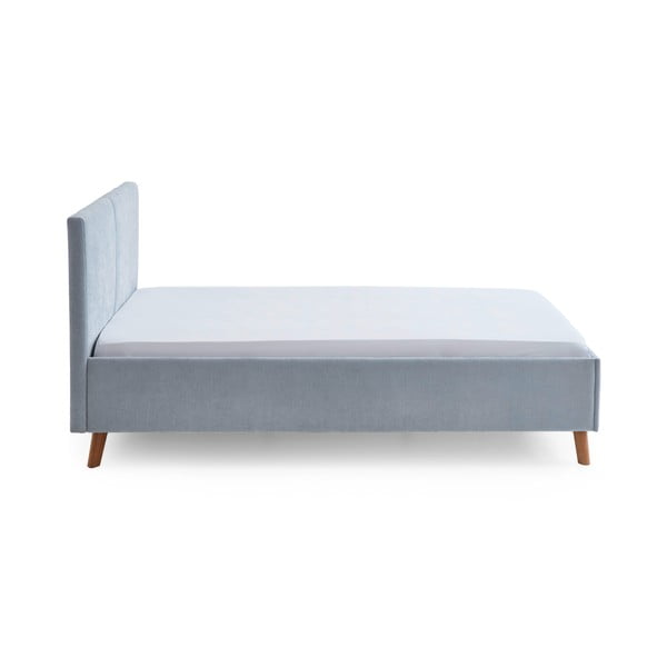 Šviesiai mėlynos spalvos dvigulė lova audiniu dengta su lovos grotelėmis 140x200 cm Piano – Meise Möbel-image-2