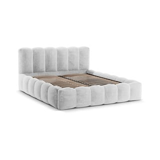 Dvigulė lova šviesiai pilkos spalvos audiniu dengta su sandėliavimo vieta su lovos grotelėmis 180x200 cm Lupine – Micadoni Home