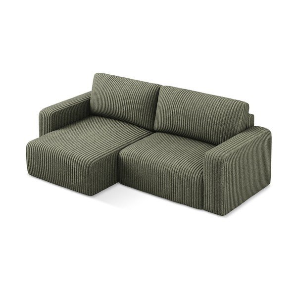Žalios spalvos sulankstoma/su sandėliavimo vieta kampinė sofa iš kordinio velveto (su kairiuoju kampu/su gultu) Kona – Makamii-image-3