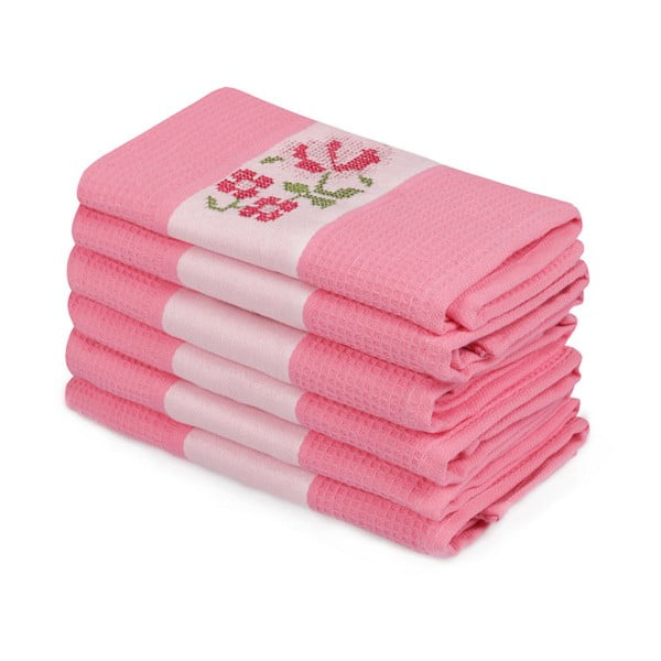 6 rožinių grynos medvilnės rankšluosčių rinkinys "Simplicity", 45 x 70 cm