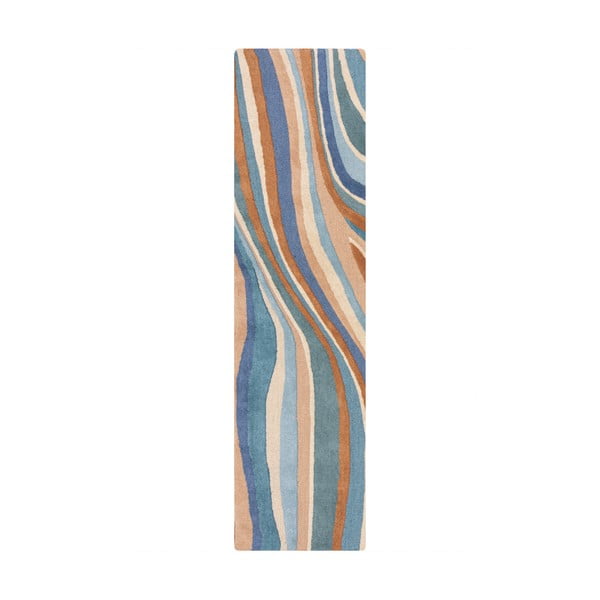 Rankų darbo iš vilnos kilimas mėlynos spalvos 60x230 cm Abstract Flow – Flair Rugs