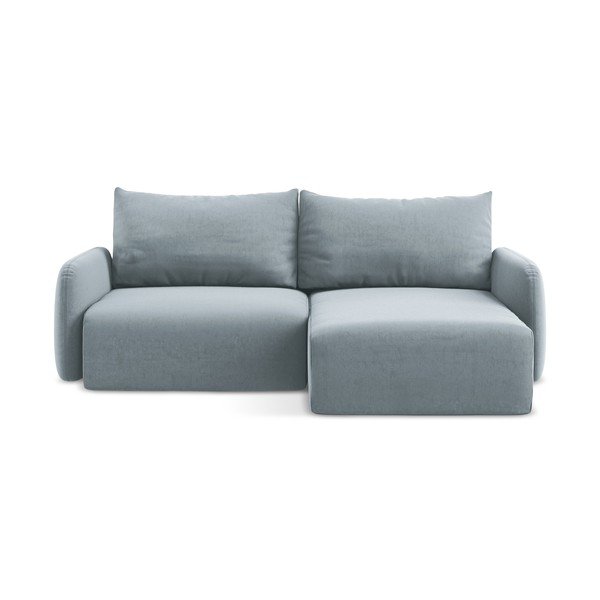 Mėlynos spalvos sulankstoma/su sandėliavimo vieta kampinė sofa iš velveto (su dešiniuoju kampu/su gultu) Kalena – Makamii