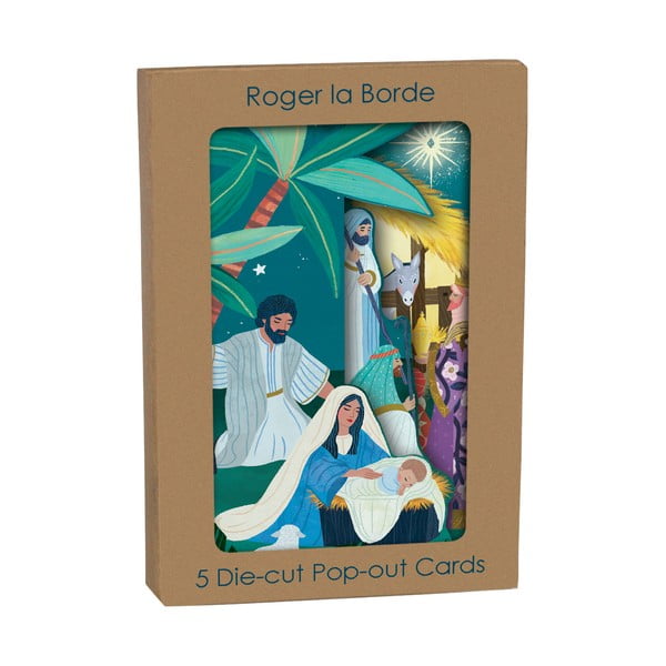 Sveikinimo atvirukai rinkinyje 5 vnt. su Kalėdų motyvu Away in the Manger  – Roger la Borde-image-1