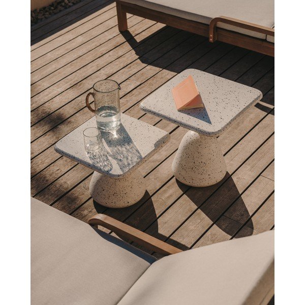 Iš terrazo cemento kavos staliukas baltos spalvos 48x48 cm Saura – Kave Home-image-1