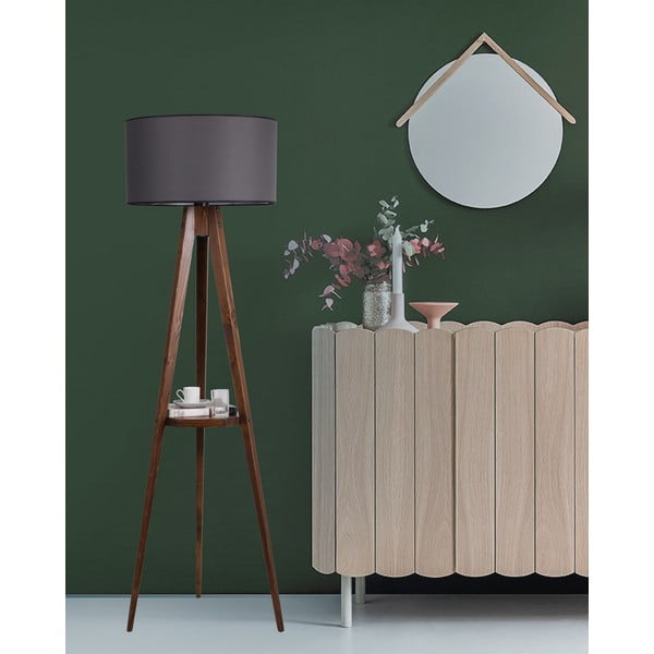 Juodos spalvos/rudos spalvos pastatomas šviestuvas su lentyna (aukštis 154 cm) su tekstiliniu gaubtu Sehbali Tripod – Opviq lights-image-1