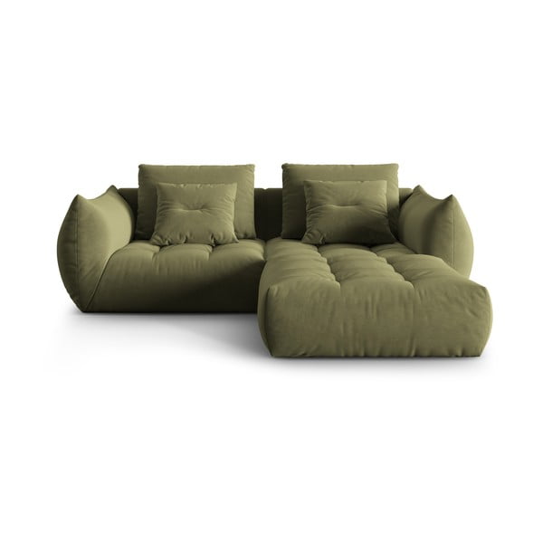 Šviesiai žalios spalvos iš velveto kampinė sofa Bloom – Micadoni 